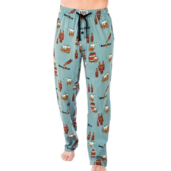 Lazy One Men's Novelty Pajama Pants – Funny Cotton Sleep Pants with Elastic Waistband & Pockets, Beer, Medium