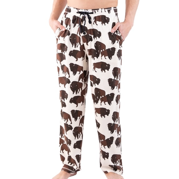 Lazy One Men's Novelty Pajama Pants – Funny Cotton Sleep Pants with Elastic Waistband & Pockets, Buffalo, Medium