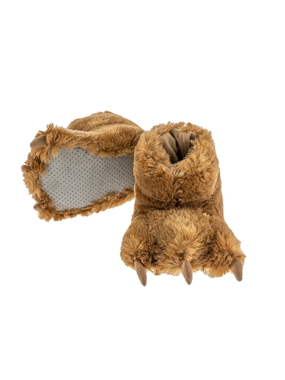 LazyOne Animal Paw Slippers, Brown Bear, Child and Adult Unisex Furry Slipper, X-small