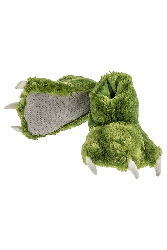 LazyOne Animal Paw Slippers, Green Dinosaur, Child and Adult Unisex Furry Slipper, Large