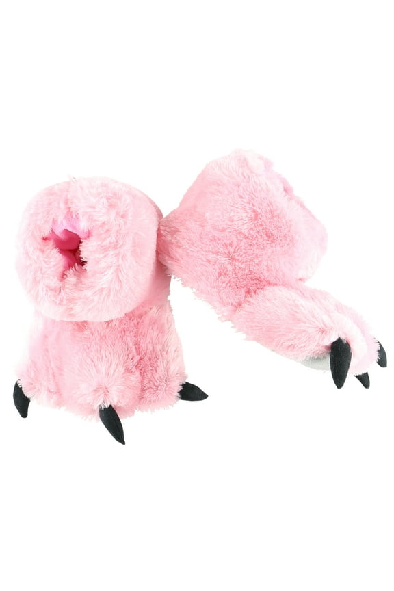 LazyOne Animal Paw Slippers, Pink Bear, Child and Adult Unisex Furry Slipper, Medium