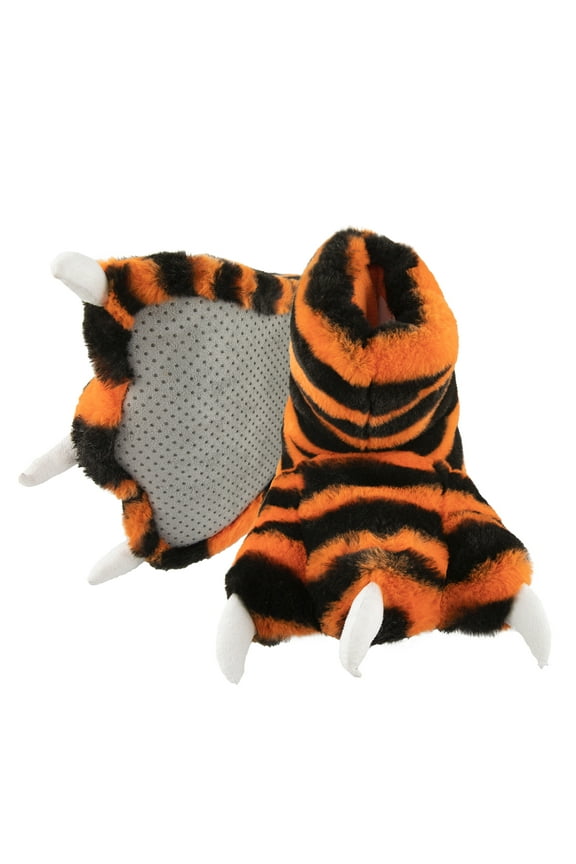 LazyOne Animal Paw Slippers, Tiger, Child and Adult Unisex Furry Slipper, Small