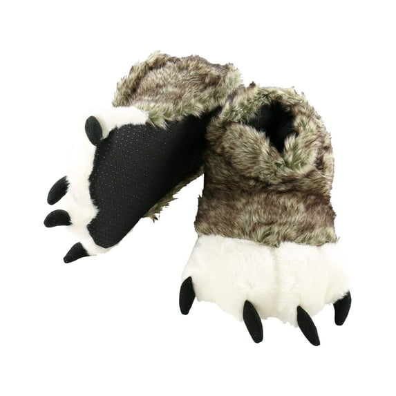 LazyOne Animal Paw Slippers, Wolf, Child and Adult Unisex Furry Slipper, Large