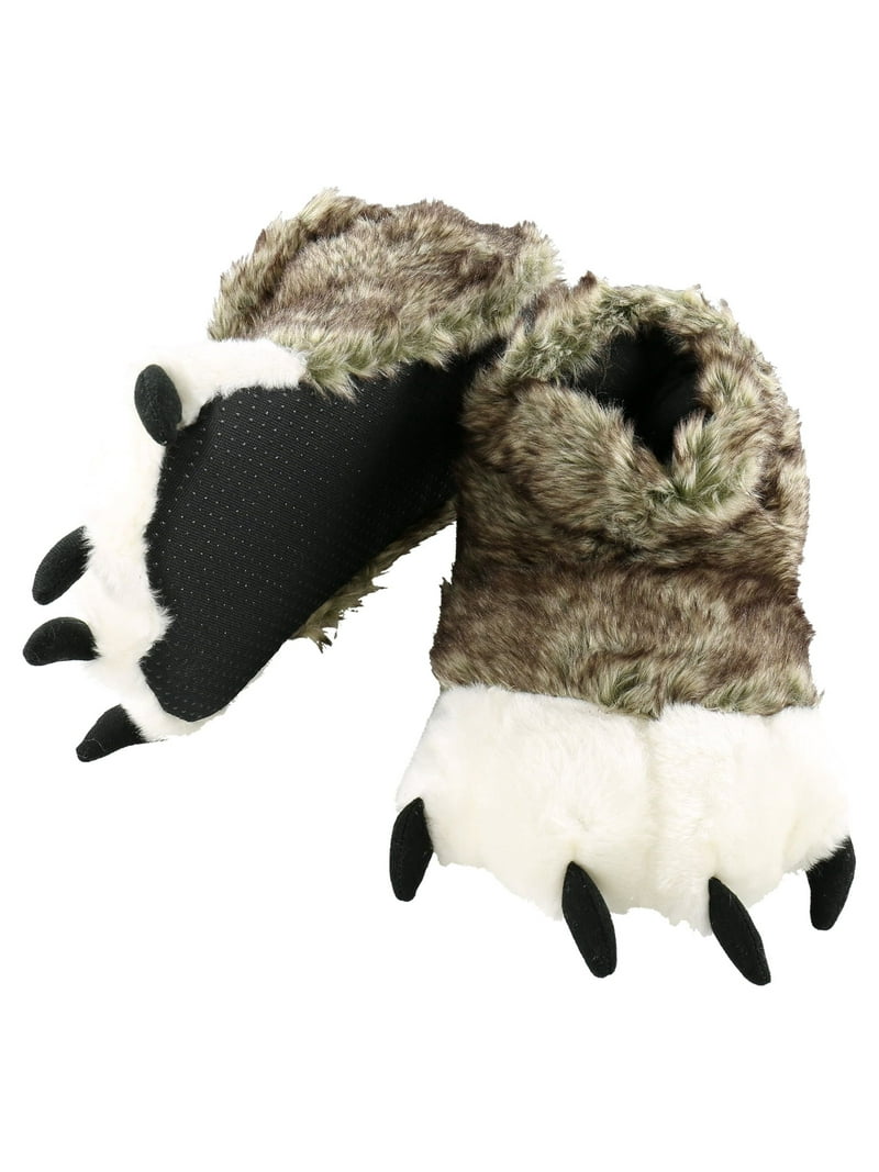 LazyOne Wolf-themed Furry Animal Paw Slippers for Family, Non-Slip - Main Image