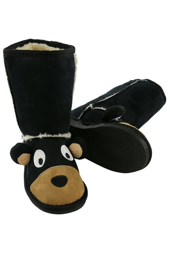 LazyOne Animal Slipper Boots for Kids, Unisex Cozy Children's Slippers (Bear, Medium)