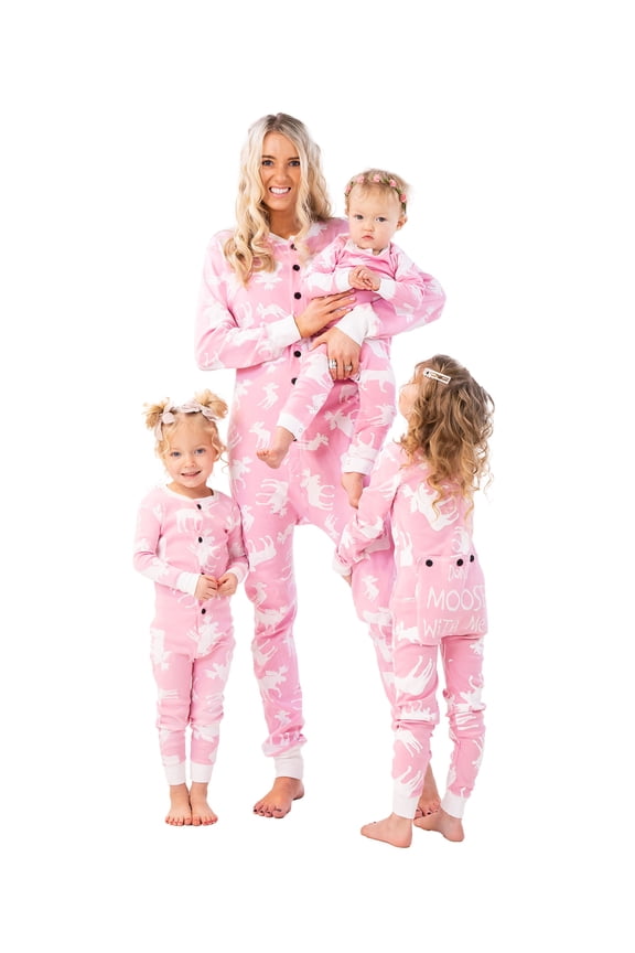 LazyOne Flapjacks, Matching Pajamas for the Dog, Baby & Kids, Teens, and Adults (Classic Moose Pink,12 MO)
