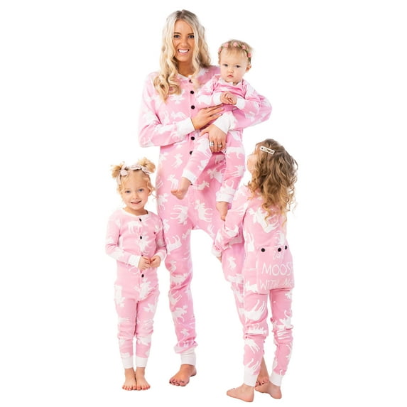 LazyOne Flapjacks, Matching Pajamas for the Dog, Baby & Kids, Teens, and Adults (Classic Moose Pink,18 MO)