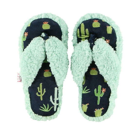 LazyOne Flip-Flop Spa Slippers for Women, Female Fuzzy House Slippers, Cactus