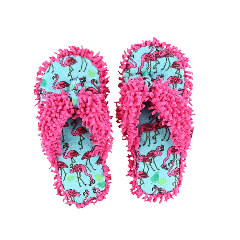 Lazy One Women's Fuzzy Flip-Flop Spa Slippers Flamingos House