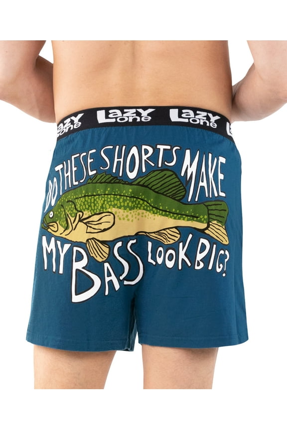 LazyOne Funny Animal Boxers, Novelty Boxer Shorts, Humorous Underwear, Gag Gifts for Men, Fishing, River, Lake (Bass, Large)