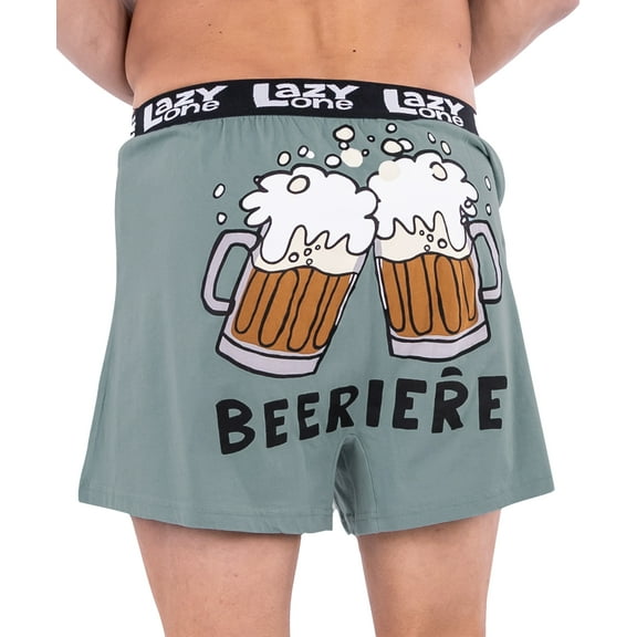 LazyOne Funny Boxers, Novelty Boxer Shorts, Humorous Underwear, Gag Gifts for Men, Beer, Drinking (Beeriere, Large)