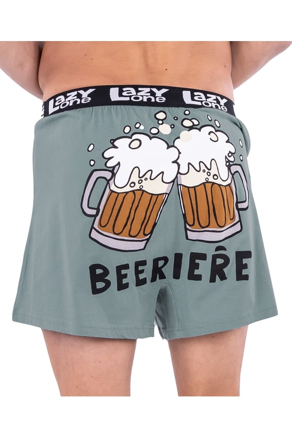 LazyOne Funny Boxers, Novelty Boxer Shorts, Humorous Underwear, Gag Gifts for Men, Beer, Drinking (Beeriere, Large)