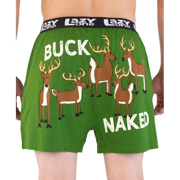 LazyOne Funny Animal Boxers, Buck Naked, Humorous Underwear, Gag Gifts for Men (Large)