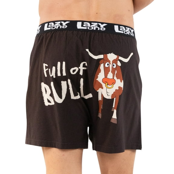 LazyOne Funny Animal Boxers, Novelty Boxer Shorts, Humorous Underwear, Gag Gifts for Men, Full of Bull, Cow, Farm (Bull Dozer, Medium)