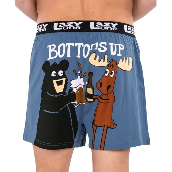 LazyOne Funny Animal Boxers, Novelty Boxer Shorts, Humorous Underwear, Gag Gifts for Men, Beer, Drinking, Bear, Moose (Bottoms Up, MEDIUM)