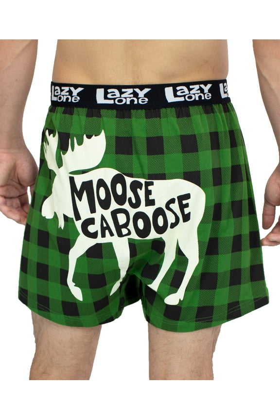 LazyOne Funny Animal Boxers, Moose Caboose, Humorous Underwear, Gag Gifts for Men, Small