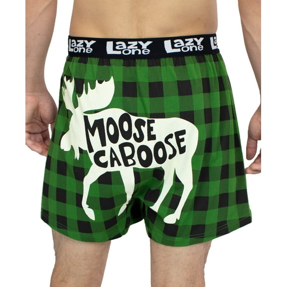 LazyOne Funny Animal Boxers, Moose Caboose, Humorous Underwear, Gag Gifts for Men, X-large
