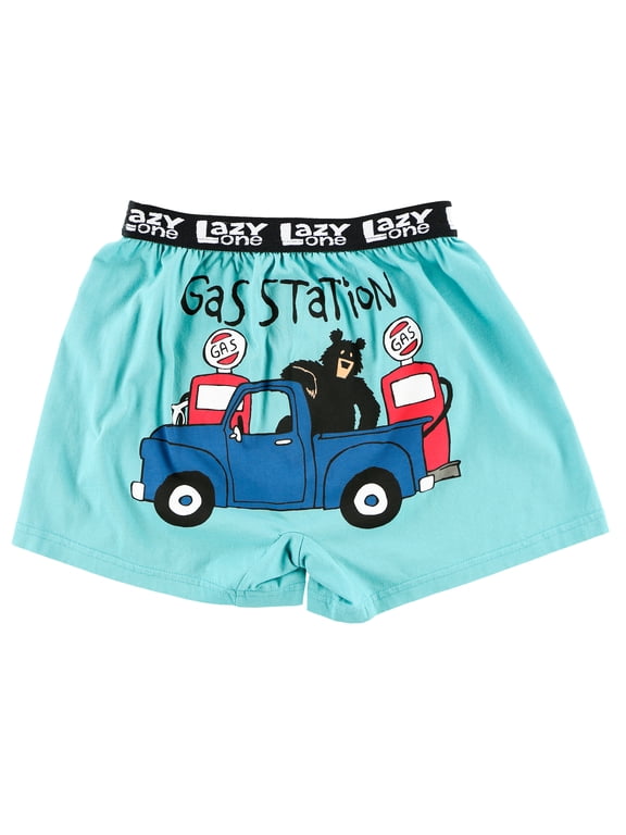 LazyOne Funny Animal Boxers, Novelty Boxer Shorts, Humorous Kids' Underwear, Gag Gifts for Boys, Fart, Smelly (Gas Station Kid Boxer, Large)