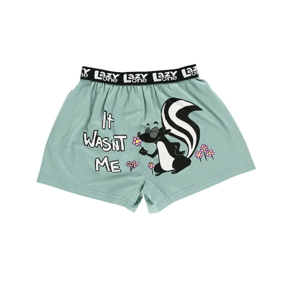 LazyOne Funny Animal Boxers, Novelty Boxer Shorts, Humorous Kids' Underwear, Gag Gifts for Boys, Skunk (Wasn't Me, Small)
