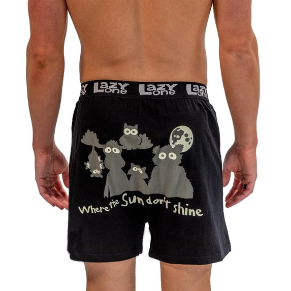 LazyOne Funny Animal Boxers, Novelty Boxer Shorts, Humorous Underwear, Gag Gifts for Men, Bear, Mosse, Raccoon, Possum, Owl, Night (Where the Sun Don't Shine, Xx-large)