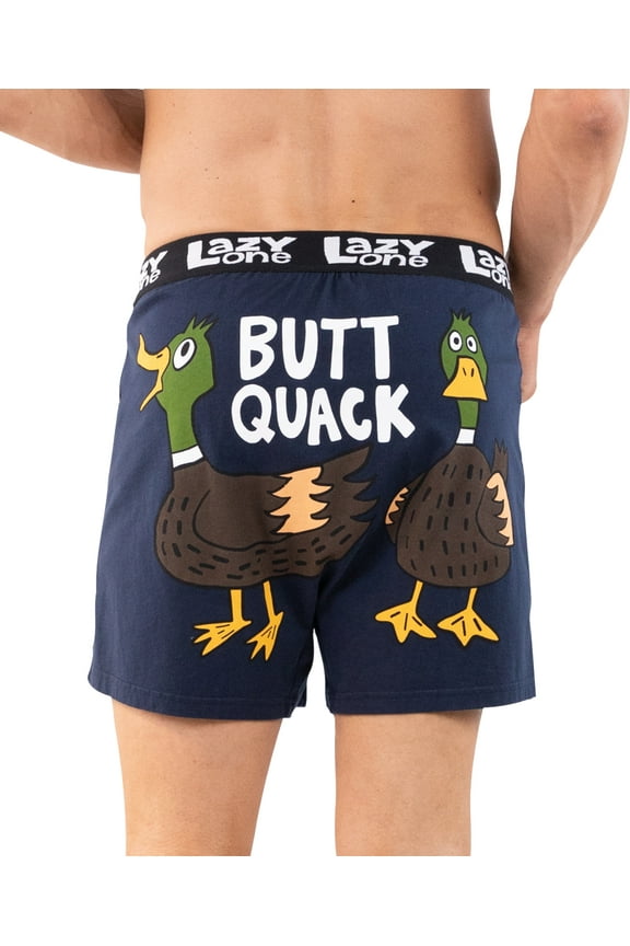 LazyOne Funny Animal Boxers, Novelty Boxer Shorts, Humorous Underwear, Gag Gifts for Men, Duck, Farm (Butt Quack, Large)