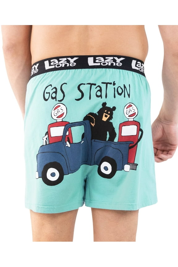 LazyOne Funny Animal Boxers, Novelty Boxer Shorts, Humorous Underwear, Gag Gifts for Men (Gas Station, X-LARGE)