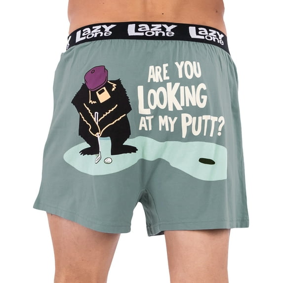 LazyOne Funny Animal Boxers, Novelty Boxer Shorts, Humorous Underwear, Gag Gifts for Men, Golfing, Bear (Looking at My Putt?, XX-Large)