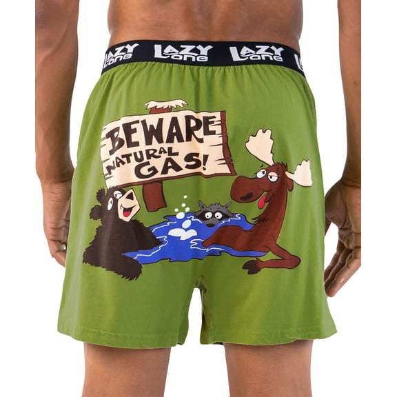 LazyOne Funny Animal Boxers, Novelty Boxer Shorts, Humorous Underwear, Gag Gifts for Men, Moose, Bear, Hot Tub (Beware of Natural Gas, Medium)