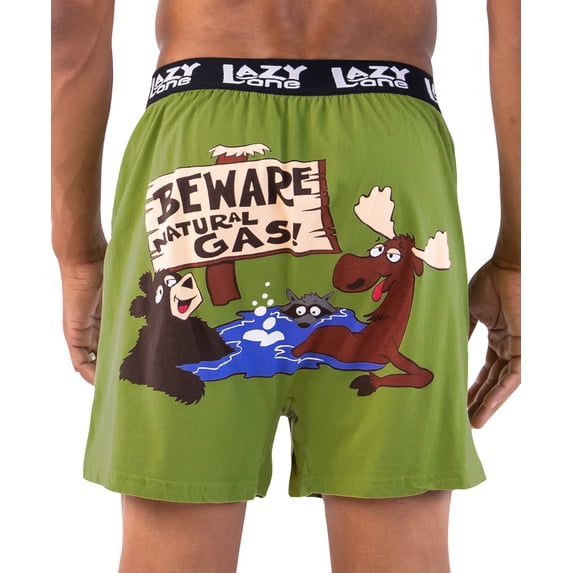 LazyOne Funny Animal Boxers, Novelty Boxer Shorts, Humorous Underwear, Gag Gifts for Men, Moose, Bear, Hot Tub (Beware of Natural Gas, Medium)