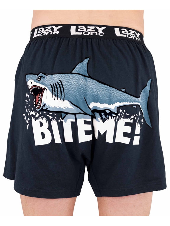LazyOne Funny Animal Boxers, Novelty Boxer Shorts, Humorous Underwear, Gag Gifts for Men, Ocean, Shark (Bite Me!, X-LARGE)