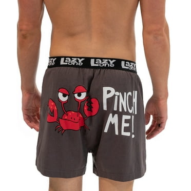 LazyOne Funny Animal Boxers, Novelty Boxer Shorts, Humorous Underwear, Gag Gifts for Men, Sea, Ocean (Pinch Me! Crab, Medium)