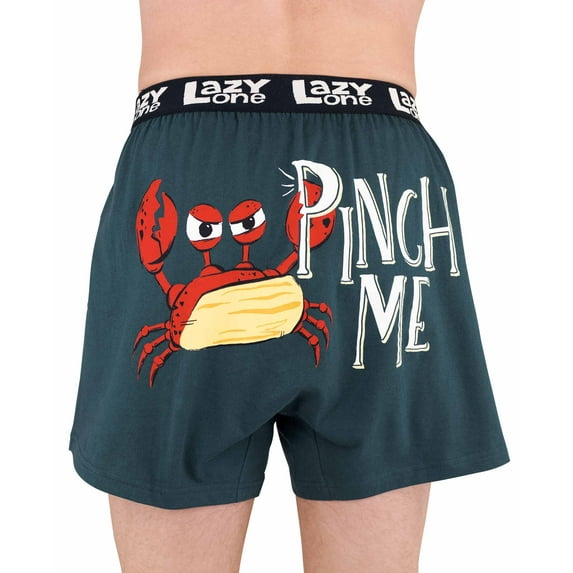 LazyOne Funny Animal Boxers, Novelty Boxer Shorts, Humorous Underwear, Gag Gifts for Men, Sea (Pinch Me! Crab, MEDIUM)