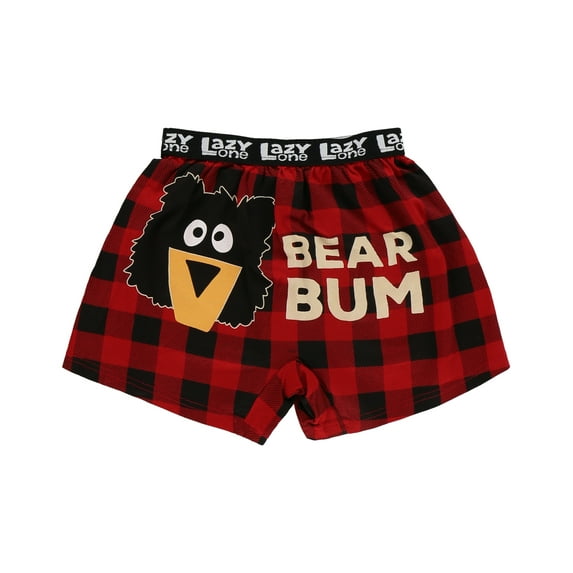 LazyOne Funny Animal Boxers, Novelty Boxer Shorts, Kids' Underwear, Gag Gifts for Boys, Red Plaid (Bear Bum Kid Boxer, Medium)