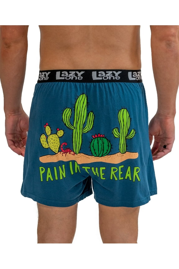 LazyOne Funny Boxers, Novelty Boxer Shorts, Humorous Underwear, Gag Gifts for Men, Cactus, Western, Desert, Prickly Pear, Succulent (Pain In The Rear, X-large)