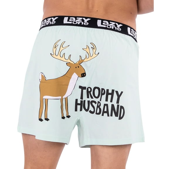 LazyOne Funny Animal Boxers, Novelty Boxer Shorts, Humorous Underwear, Gag Gifts for Men, Hunting, Deer, Outdoor, Buck (Trophy Husband, X-large)