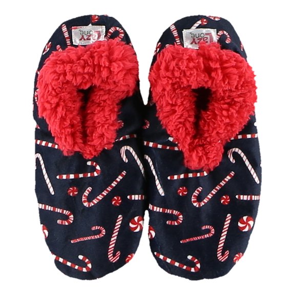 LazyOne Fuzzy Feet Slippers for Women, Cute Fleece-Lined House Slippers, Candy Cane, Non-Skid
