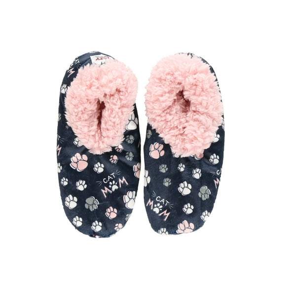 LazyOne Fuzzy Feet Slippers for Women, Cute Fleece-Lined House Slippers, Cat Mom, Non-Skid