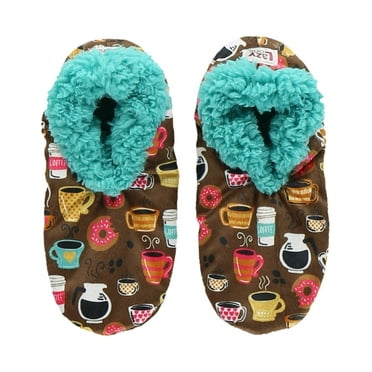 LazyOne Fuzzy Feet Slippers for Women, Cute Fleece-Lined House Slippers, Coffee, Latte Sleep, Donut, Non-Skid