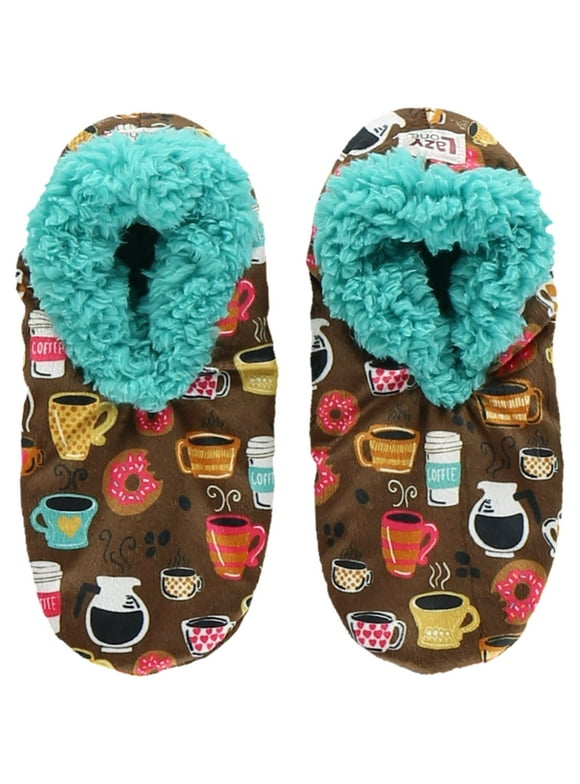 LazyOne Fuzzy Feet Slippers for Women, Cute Fleece-Lined House Slippers, Coffee, Latte Sleep, Donut, Non-Skid
