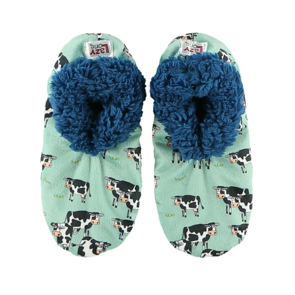 Women’s Fuzzy Slipper Socks with Grippers – Soft Microfiber Outer, Cozy Fleece Lined Indoor House Socks (MOOOdy, S/m)