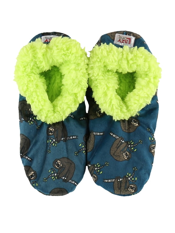 Women’s Fuzzy Slipper Socks with Grippers – Soft Microfiber Outer, Cozy Fleece Lined Indoor House Socks (Sloth, L/xl)