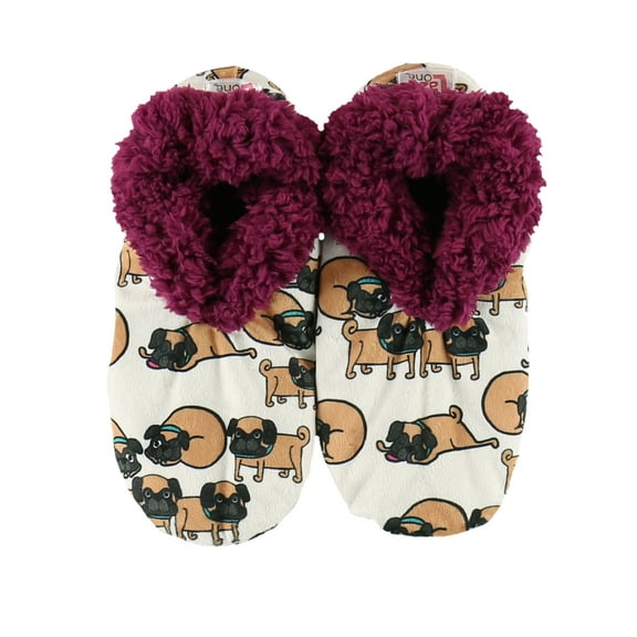 Women’s Fuzzy Slipper Socks with Grippers – Soft Microfiber Outer, Cozy Fleece Lined Indoor House Socks (Pug, L/xl)