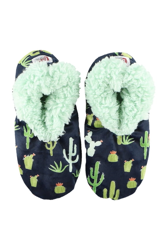 Women’s Fuzzy Slipper Socks with Grippers – Soft Microfiber Outer, Cozy Fleece Lined Indoor House Socks (Cactus, S/m)
