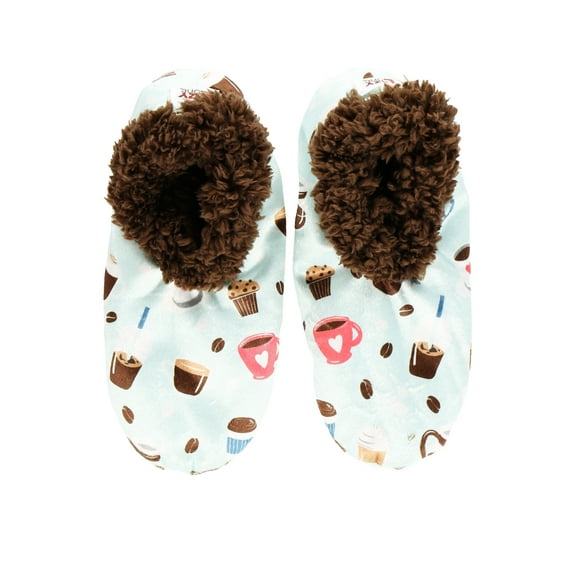 Women’s Fuzzy Slipper Socks with Grippers – Soft Microfiber Outer, Cozy Fleece Lined Indoor House Socks (Coffee, S/m)