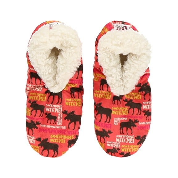 Women’s Fuzzy Slipper Socks with Grippers – Soft Microfiber Outer, Cozy Fleece Lined Indoor House Socks (Don't Moose, L/xl)