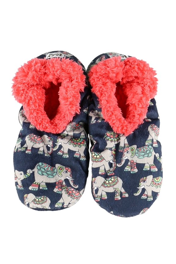 Women’s Fuzzy Slipper Socks with Grippers – Soft Microfiber Outer, Cozy Fleece Lined Indoor House Socks (Elephant, L/xl)