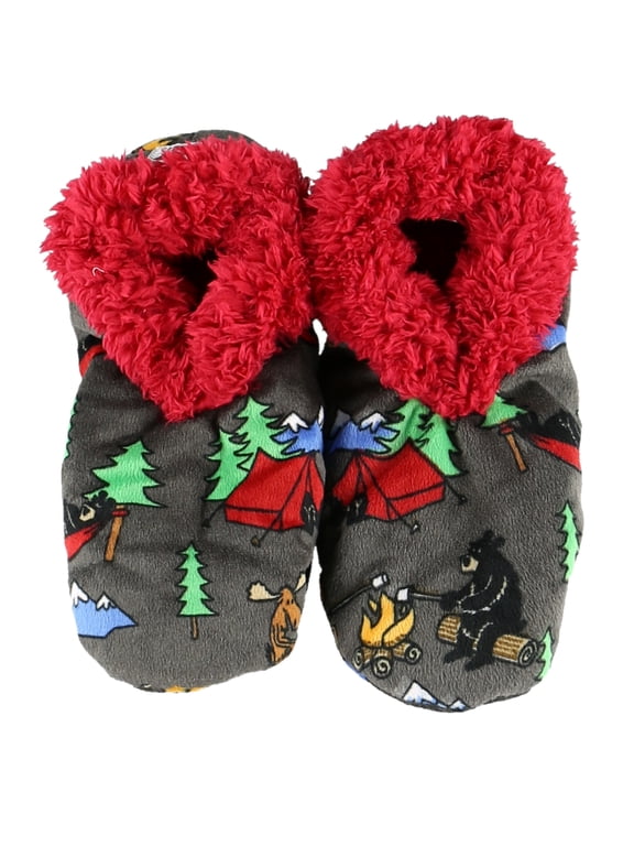 Women’s Fuzzy Slipper Socks with Grippers – Soft Microfiber Outer, Cozy Fleece Lined Indoor House Socks (Happy Camper, S/m)
