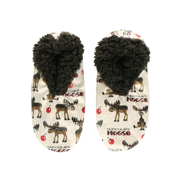 LazyOne Fuzzy Feet Slippers for Women, Cute Fleece-Lined House Slippers, Light Chocolate Moose, Non-Skid