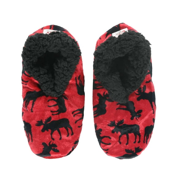 LazyOne Fuzzy Feet Slippers for Women, Cute Fleece-Lined House Slippers, Mooose, Red, Non-Skid