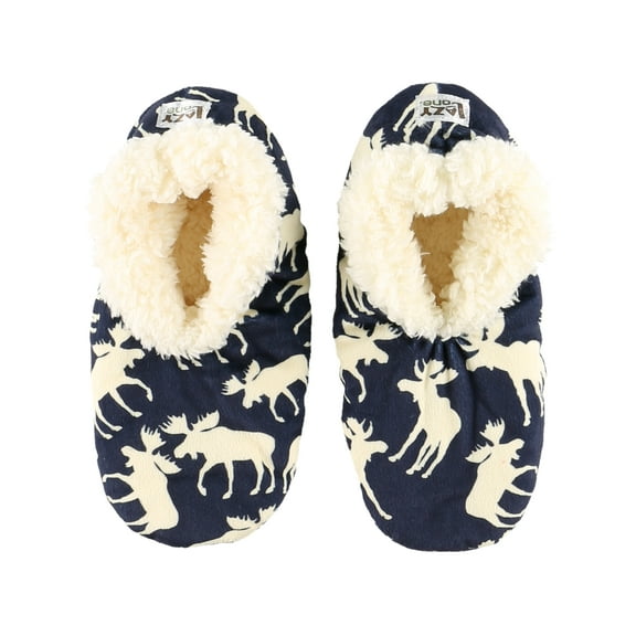 Women’s Fuzzy Slipper Socks with Grippers – Soft Microfiber Outer, Cozy Fleece Lined Indoor House Socks (Blue Moose, S/m)